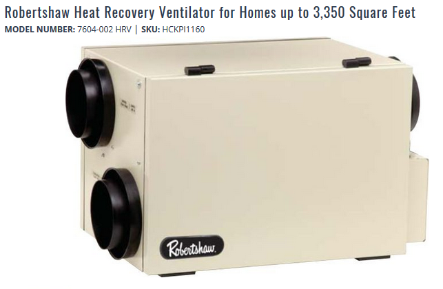 Robertshaw Heat Recovery Ventilator for Homes